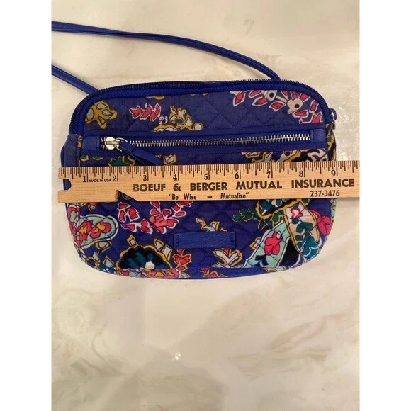 Vera Bradley Crossbody Bag Blue Floral Purse Outside Pocket 3 Credit Card Slots - Picture 11 of 12